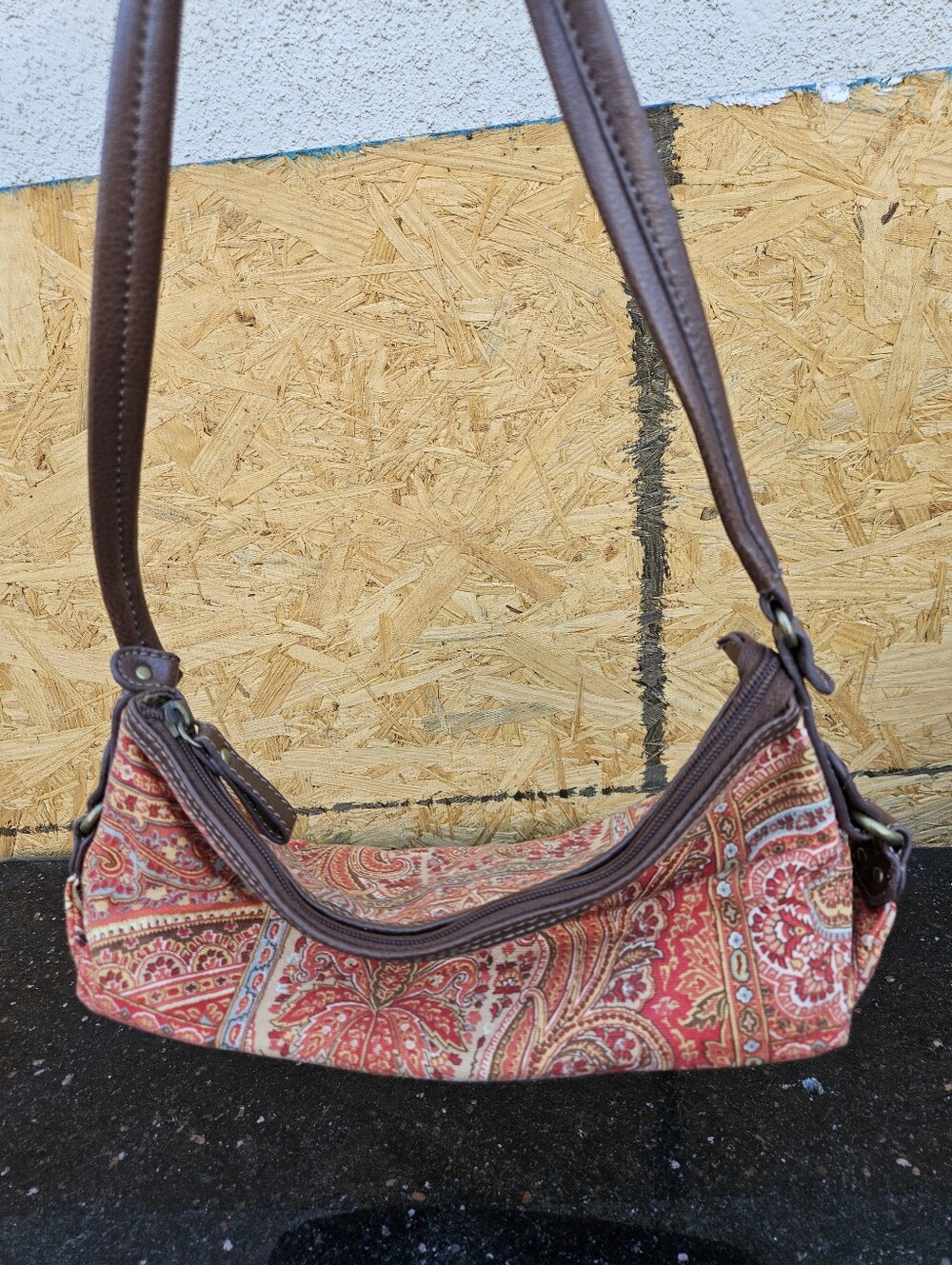 Relic Women's Red Paisley Shoulder Bag with Brown Trim
